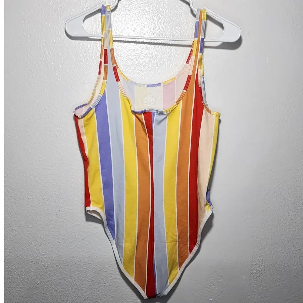 Nike Multicolor Vertical Stripe Bodysuit - Red, Orange, Yellow, Purple, Blue